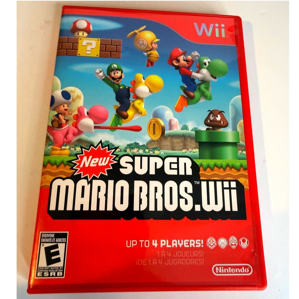 Used New Super Mario Bros Wii Nintendo Wii 2009 Game Disc Case and Manual